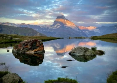 Stellisee reflection of the Matterhorn sunrise