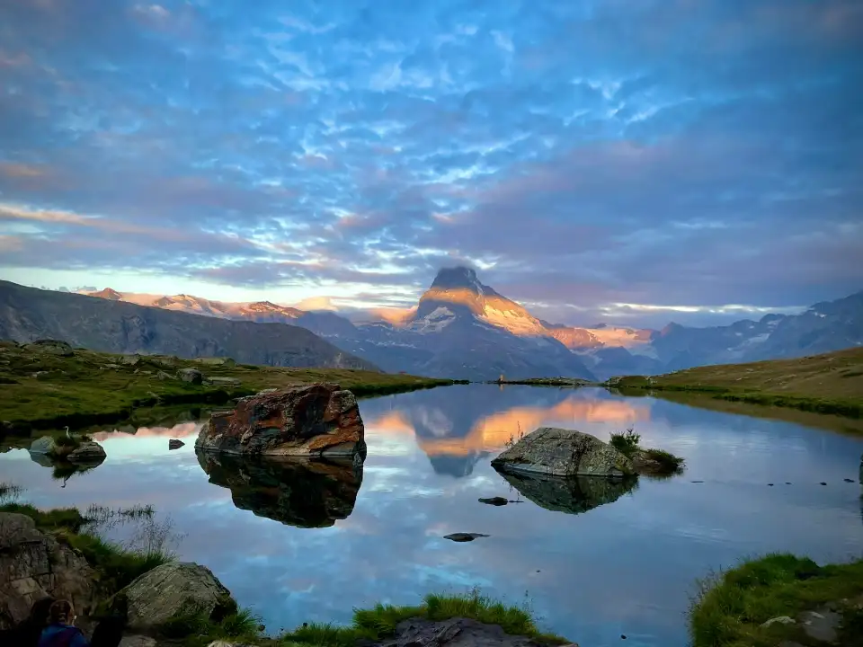 Stellisee reflection of the Matterhorn sunrise