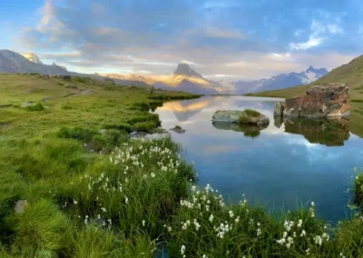 Stellisee reflection of the Matterhorn sunrise